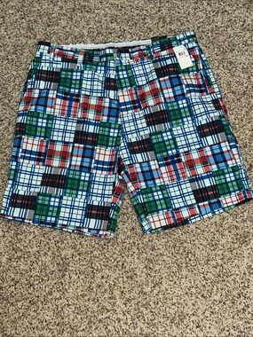 NWT Callaway Madras Plaid Performance Golf Shorts in Blue, Green & Red Sz 40